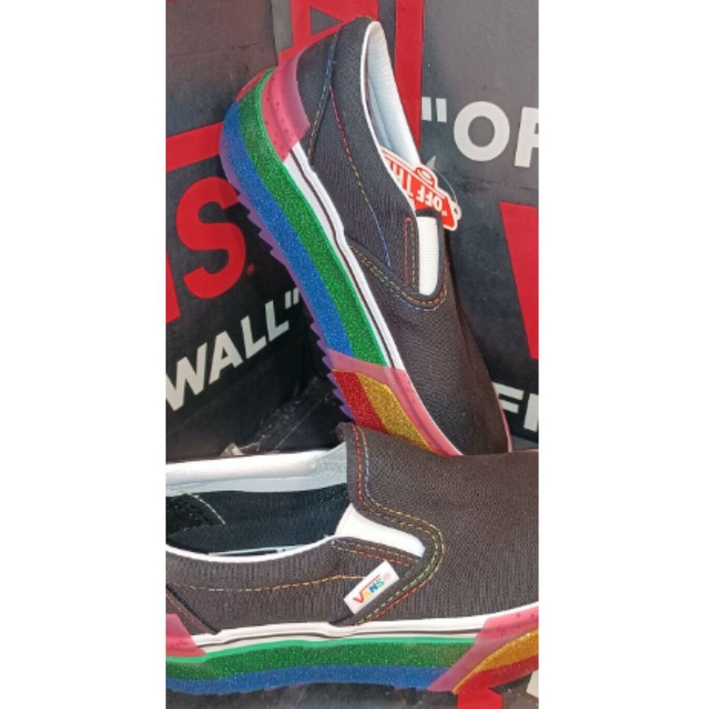 Vans Slip On S Stacked Rainbow Glitter Platform Men's 3.5/Women's 5 VN0A4TZVWW1